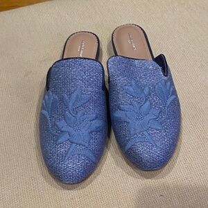 Blue Embroidered Women's Mules